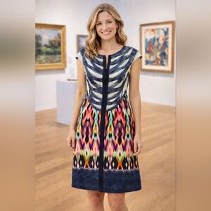 ILE New York Geometric Print Sheath Dress Size 8 Sleeveless Statement